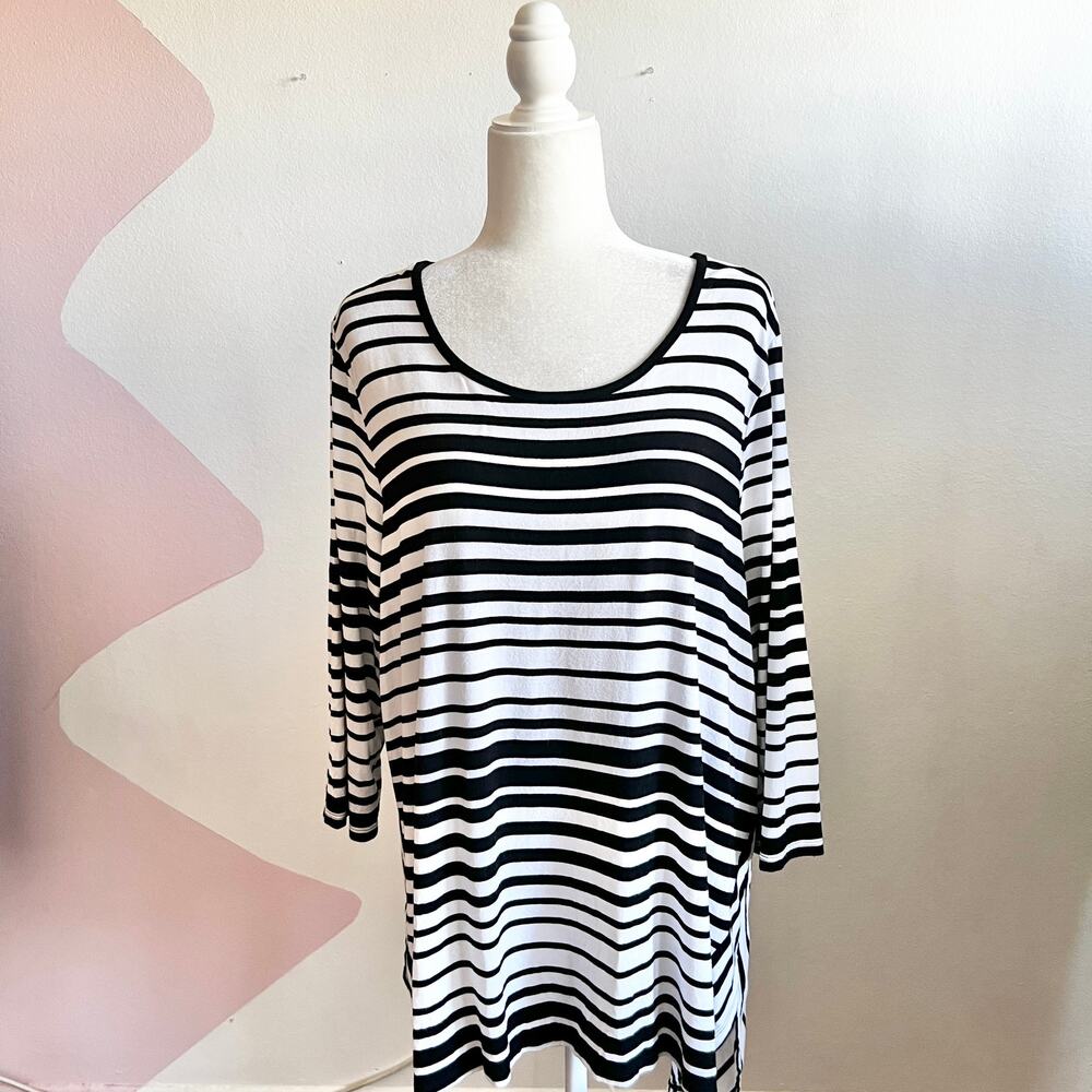 Chico’s Striped Tunic Top Blouse Casual‎ Size 2 Large Minimalist